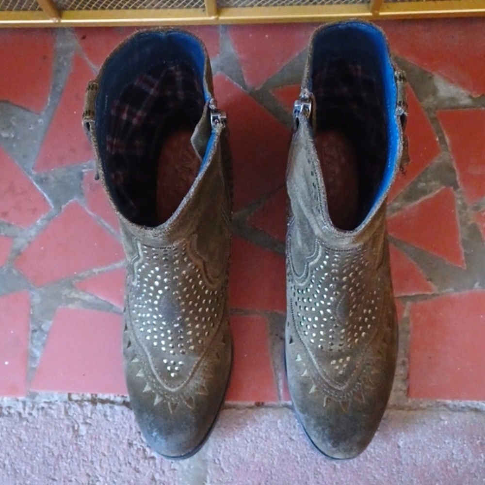 L'Artiste - Sarita Spring Step Green Suede Leather Western/Boho Boots EUC - Picture 5 of 14
